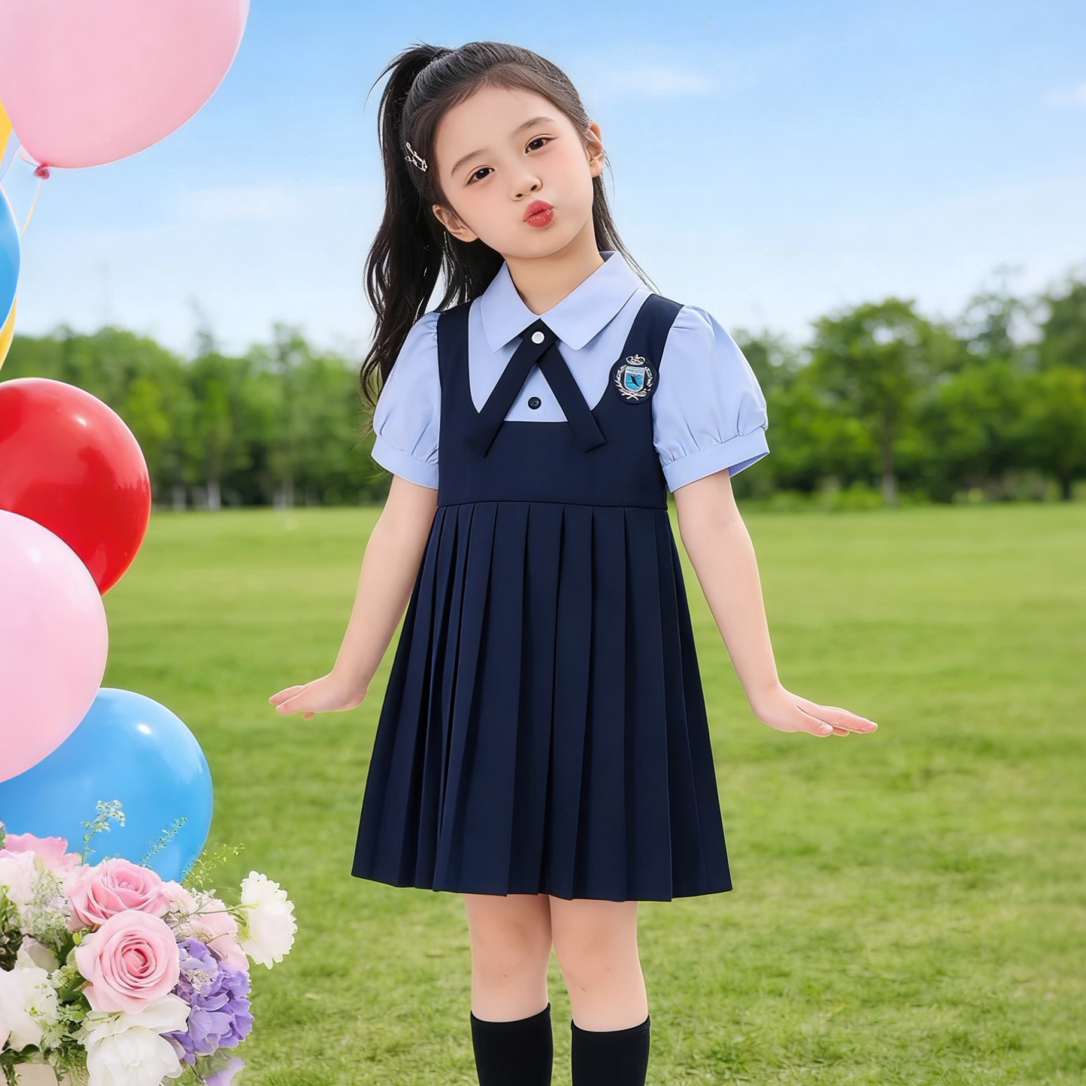 女童百褶裙幼儿园英伦学院风班服图片