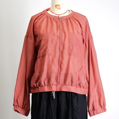 JCC STUDIO日系麻聚酯宽松休闲圆领拉链长袖衬衫外套女