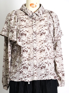 JCC studio日系印花丝滑披肩领长袖淑女风休闲衬衫