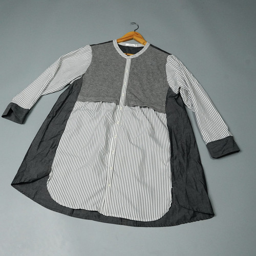 JCC studio日系全棉拼接撞色中长款圆领宽松衬衫RJB112L90