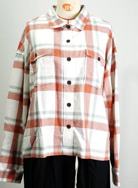 JCC STUDIO日系春款全棉磨毛格纹翻领宽松休闲通勤衬衫B116H59