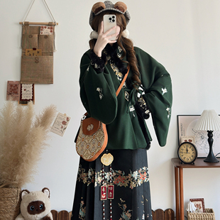 裳云兮[鸟语花香]明制汉服女直领短袄冬款保暖毛呢对穿交日常套装