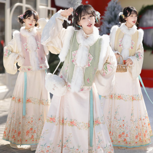 明制立领琵琶袖加绒比甲马面套装