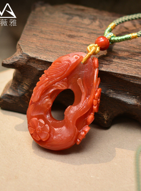 凯萨薇雅珍藏瓦西南红玛瑙吊坠雕件喜上眉梢女士文玩珠宝项链礼物