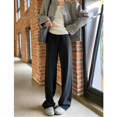 寻笙记高腰加绒窄版休闲阔腿裤子
