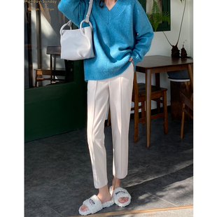 哈伦小脚萝卜烟管裤 毛呢裤 裤 子女秋冬高腰显瘦加厚西装 九分 白色裤