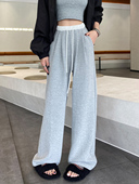 女秋冬新款 宽松慵懒美式 卫裤 灰色运动裤 垂感抽绳直筒休闲阔腿裤 子