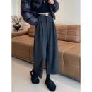 羊毛裤 灰色八九分毛呢直筒阔腿裤 女秋冬老钱风小个子宽松休闲西装