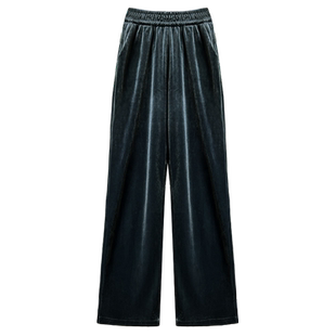 灰色金丝绒阔腿裤高腰休闲拖地直筒慵懒垂感暖暖裤子女秋冬季加绒