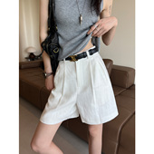 白色亚麻短裤 小个子宽松高腰a字休闲天丝麻阔腿五分裤 女夏季 新款