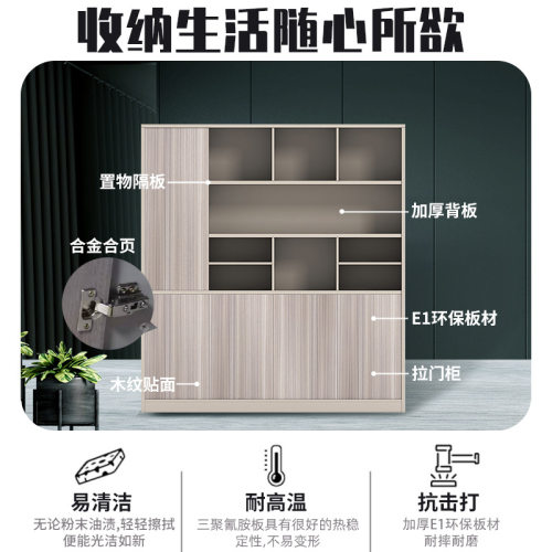 老板桌文件柜资料柜带锁柜子背景储物办公室木质现代办公档案书柜