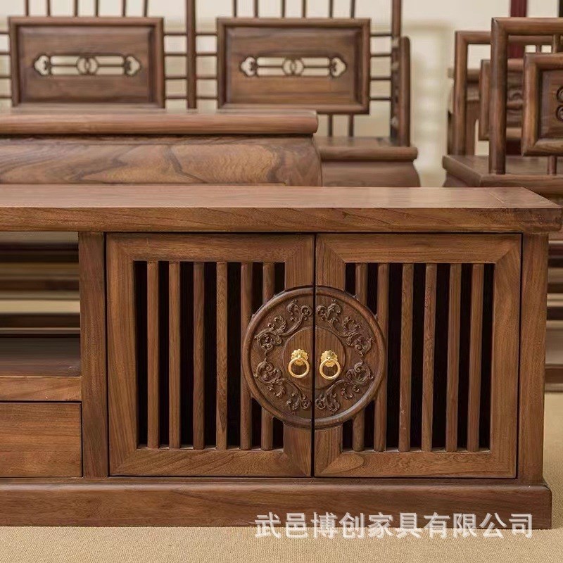老榆木电视柜全实木家具新中式禅意地柜复古茶几储物柜客厅影视柜