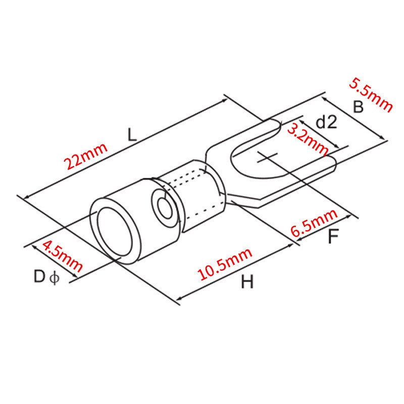冷压接线端子SV1.25-5.5叉形U型Y型绝缘插片插簧连接器S铜头鼻子