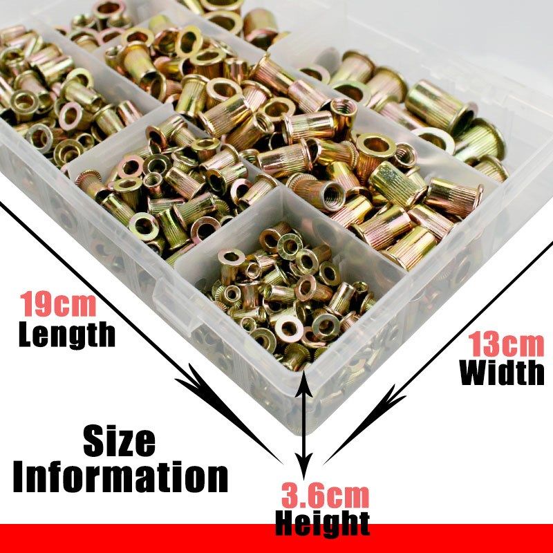 430PCS盒装铆螺母M3M4M5M6M8M10M12镀彩锌平头拉铆螺母