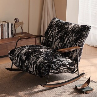 法式复古摇椅水墨单人休闲躺椅客厅阳台家用别墅布艺懒人摇摇椅
