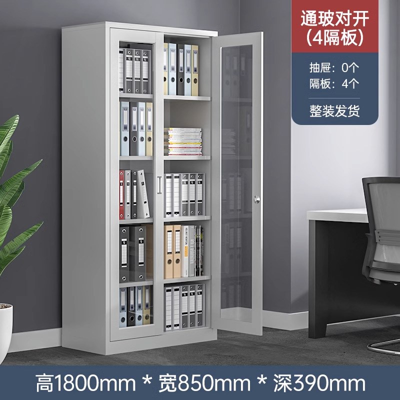 钢制铁皮柜办公室文件柜玻璃资料柜加厚财务档案凭证柜带锁储物柜