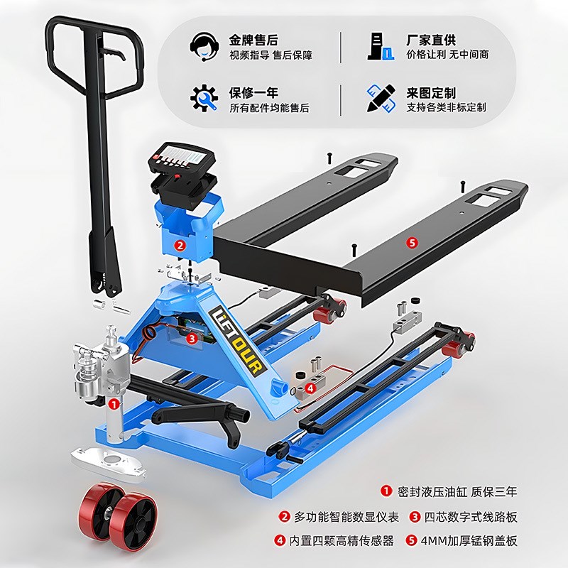 电子叉车秤2吨3吨地牛带称重手动液压托盘搬运车带地磅秤仓储物流