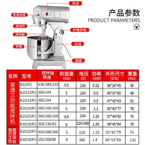 力丰B30b25搅拌机打蛋器商用和面机三多功能揉面粉馅料奶油鲜奶机