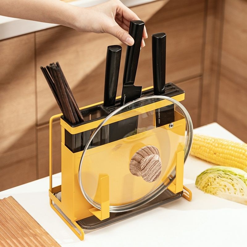 多功能刀架置物架壁挂式厨房砧板架锅盖菜板刀座一体刀具收纳架