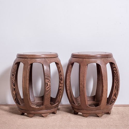 红木家具鸡翅木大小圆鼓凳中式鼓墩矮墩换鞋凳实木矮凳圆凳子