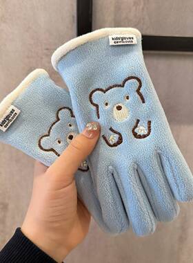 7-13岁儿童手套秋冬季保暖防寒男女童骑车加绒薄款小学生防冻五指