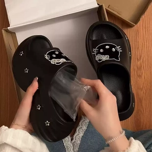 哈喽kitty厚底拖鞋女夏外穿家居室内防滑防臭时尚百搭增高一字拖