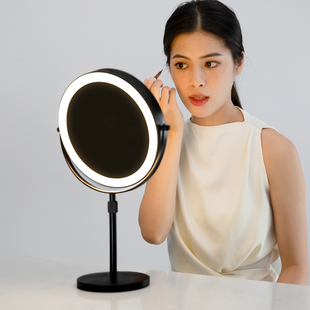 化妆镜桌面台式led带灯放大梳妆镜伸缩升降可调节高度双面高清镜