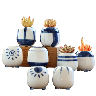 句号多肉花盆陶瓷特价清仓彩绘手绘可爱透气带脚简约拇指盆小号