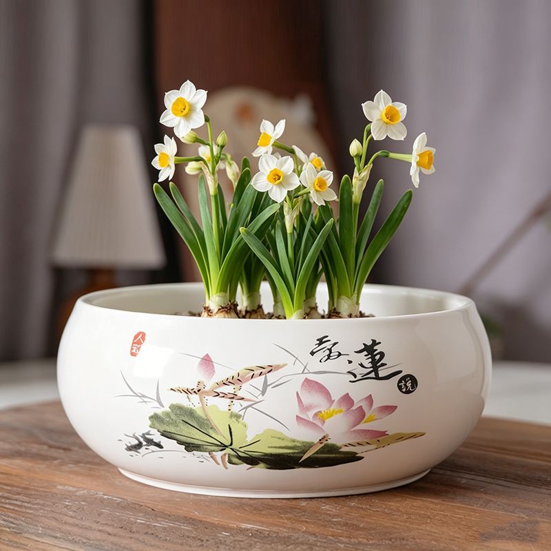 水培花盆陶瓷水仙花一叶莲碗莲莲花大号缸盆无孔铜钱草睡莲绿植盆
