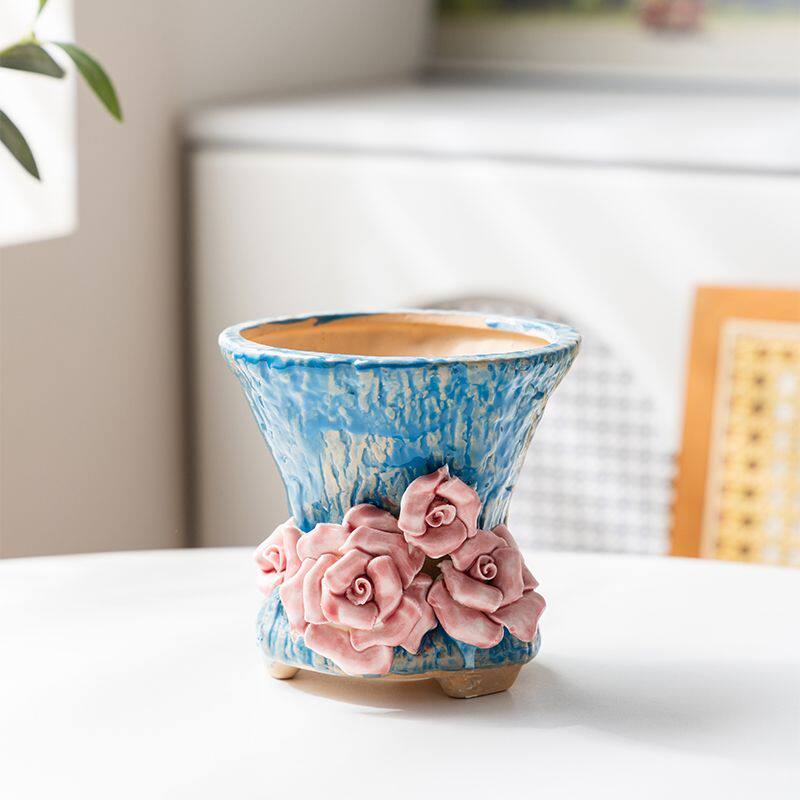 多肉花盆陶瓷捏花火锅创意简约透气家用个性造型精美复古肉肉花盆