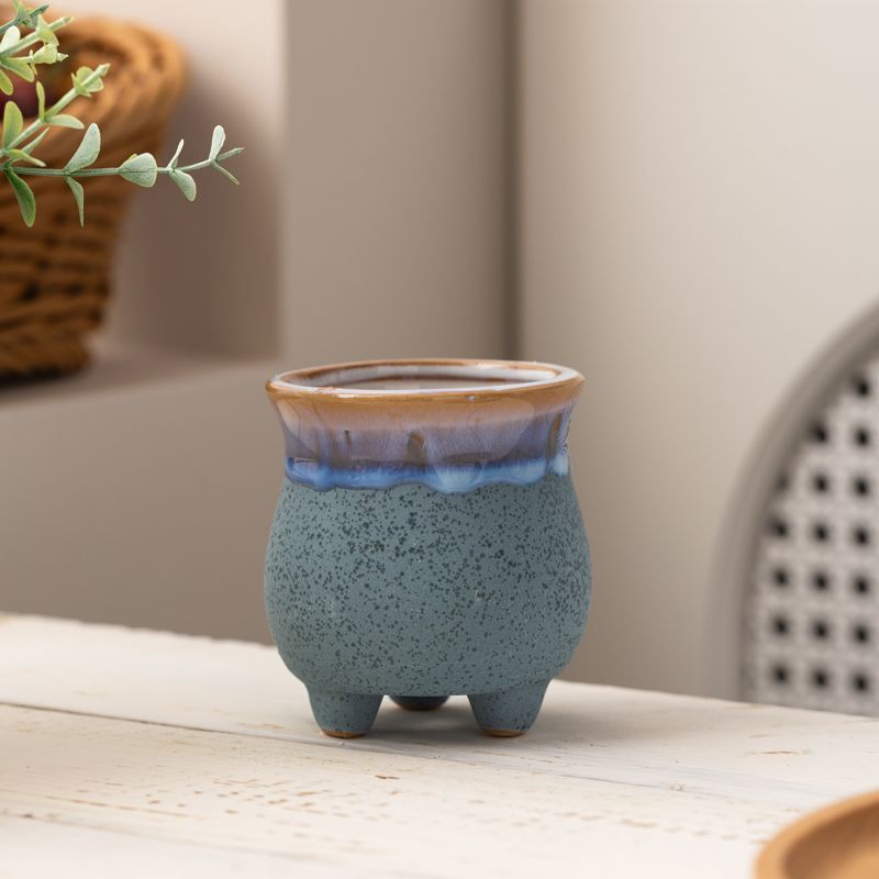 多肉花盆陶瓷流釉中式家用桌面装饰肉肉小盆创意个性简约造型磨砂