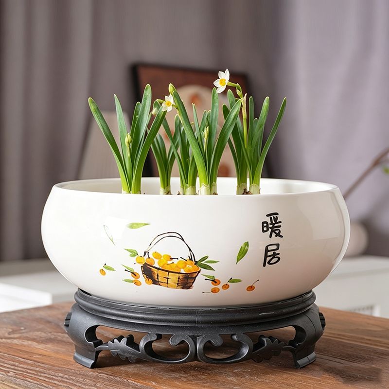 水培花盆陶瓷水仙花一叶莲莲花大号缸盆无孔碗莲铜钱草睡莲绿植盆