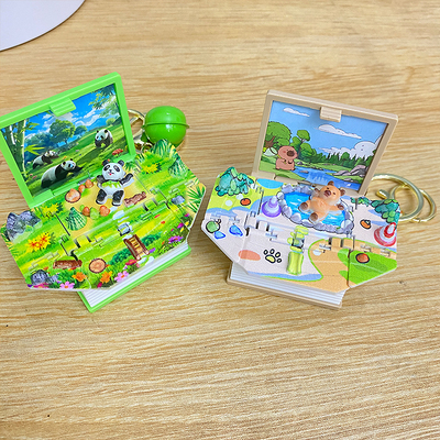 创意3D立体魔法书动物园熊猫弹爆书趣味钥匙扣水豚卡皮旅游纪念品