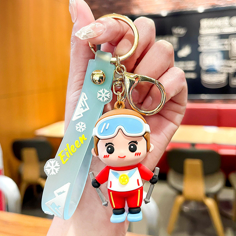 滑雪少女钥匙扣卡通运动员汽车书包挂件礼品体育纪念品运动可爱女