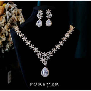 超闪项链爆闪奢华锆石新娘项链耳环满钻婚纱高级晚宴宴会礼服配饰