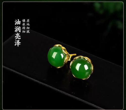 新疆和田玉防过敏宝石纯银耳环