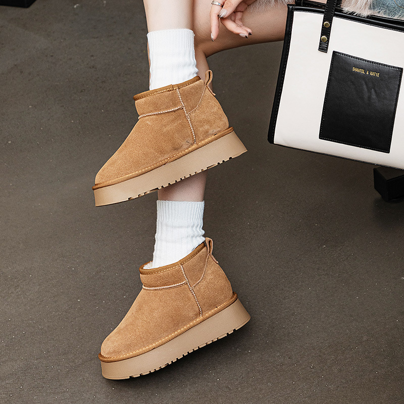 内增高雪地靴女年冬季新款牛皮短靴真皮雪地棉厚底保暖棉靴潮