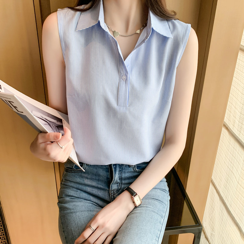 2025洋气条纹夏季坎肩背心女蕾丝衫/雪纺衫