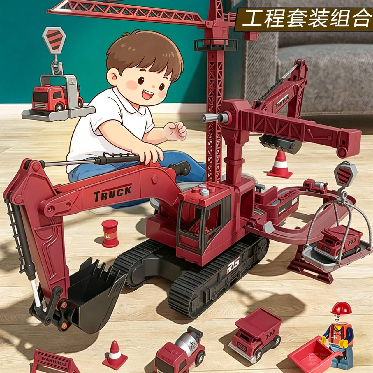 儿童惯性工程车益智玩具套装