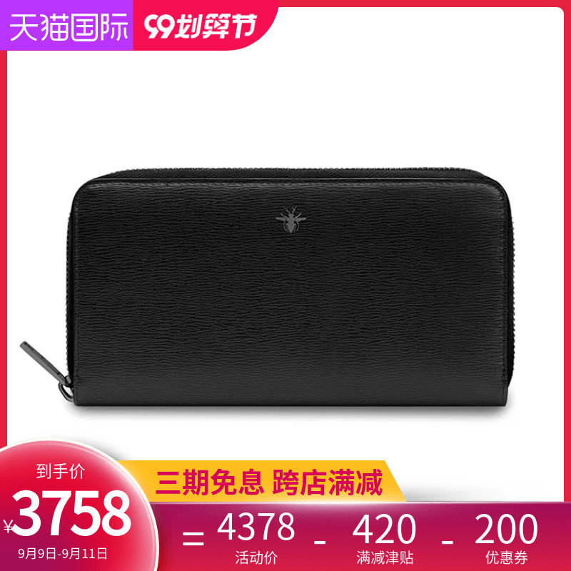 Dior/迪奥新款经典蜜蜂标志黑色牛皮时尚手拿包长款钱包