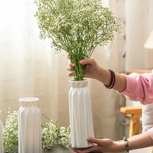 简约白色陶瓷花瓶休闲家居桌面鲜花绿萝水培花盆花器现代装饰摆件