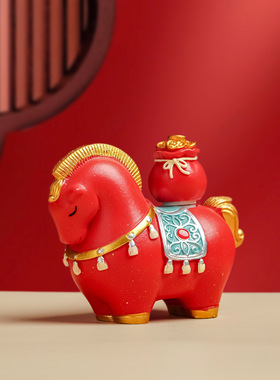 新中式马上有福生肖马桌面摆件