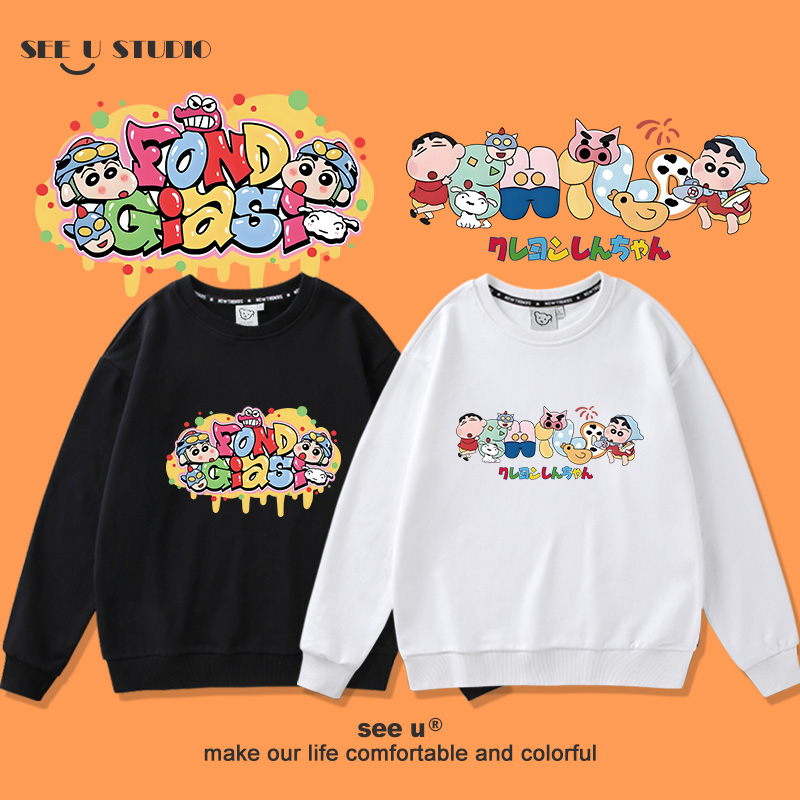 蜡笔小新联名卫衣圆领套头打底衫宽松日系男女印花情侣加绒薄款潮