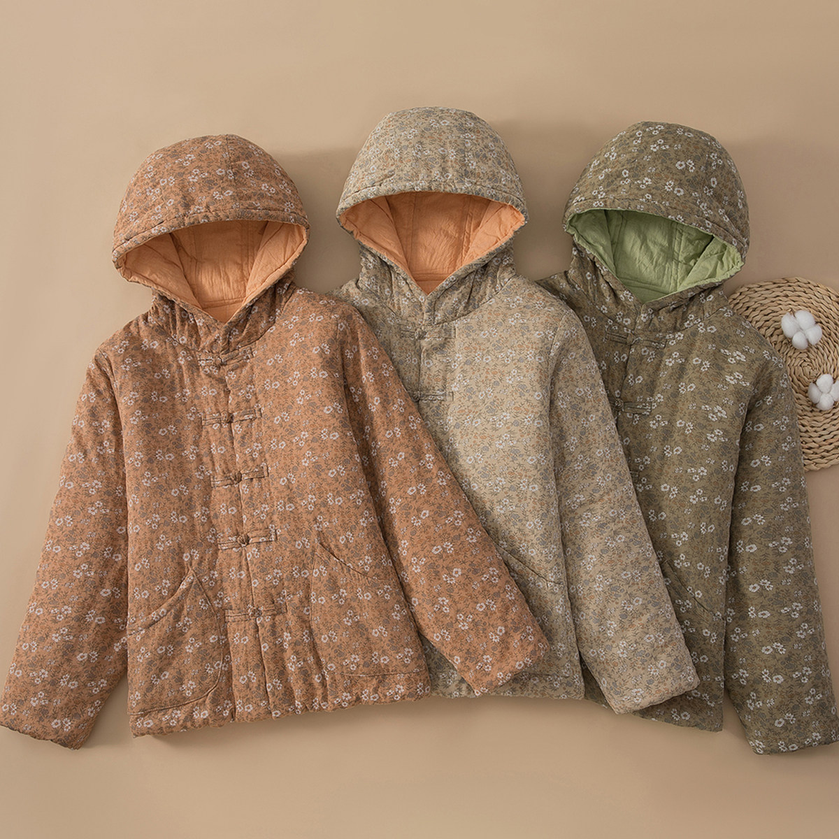 女士纯棉花棉袄连帽夹棉女装加厚保暖居家棉服冬季妈妈装外穿棉衣