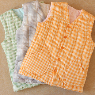 格子手工纯棉花马甲秋冬季 成人背心马夹坎肩棉服 女士保暖加厚修身