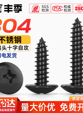 国标黑色304不锈钢十字大扁头自攻螺丝钉蘑菇头镀黑锌M3M4M5MM6mm
