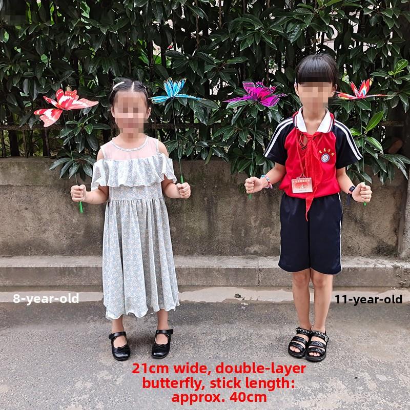 手柄人造蝴蝶手持杆塑料Pvc防水蝴蝶飞行舞蹈道具婚礼21cm