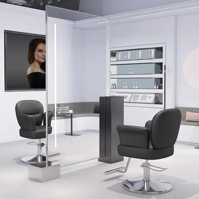 网红理发店镜台落地不锈钢带灯剪发双面全身镜美发店发廊专用镜子