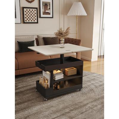 黑白款实木移动茶几可移动折叠升降式小户型客厅茶桌沙发边柜边几