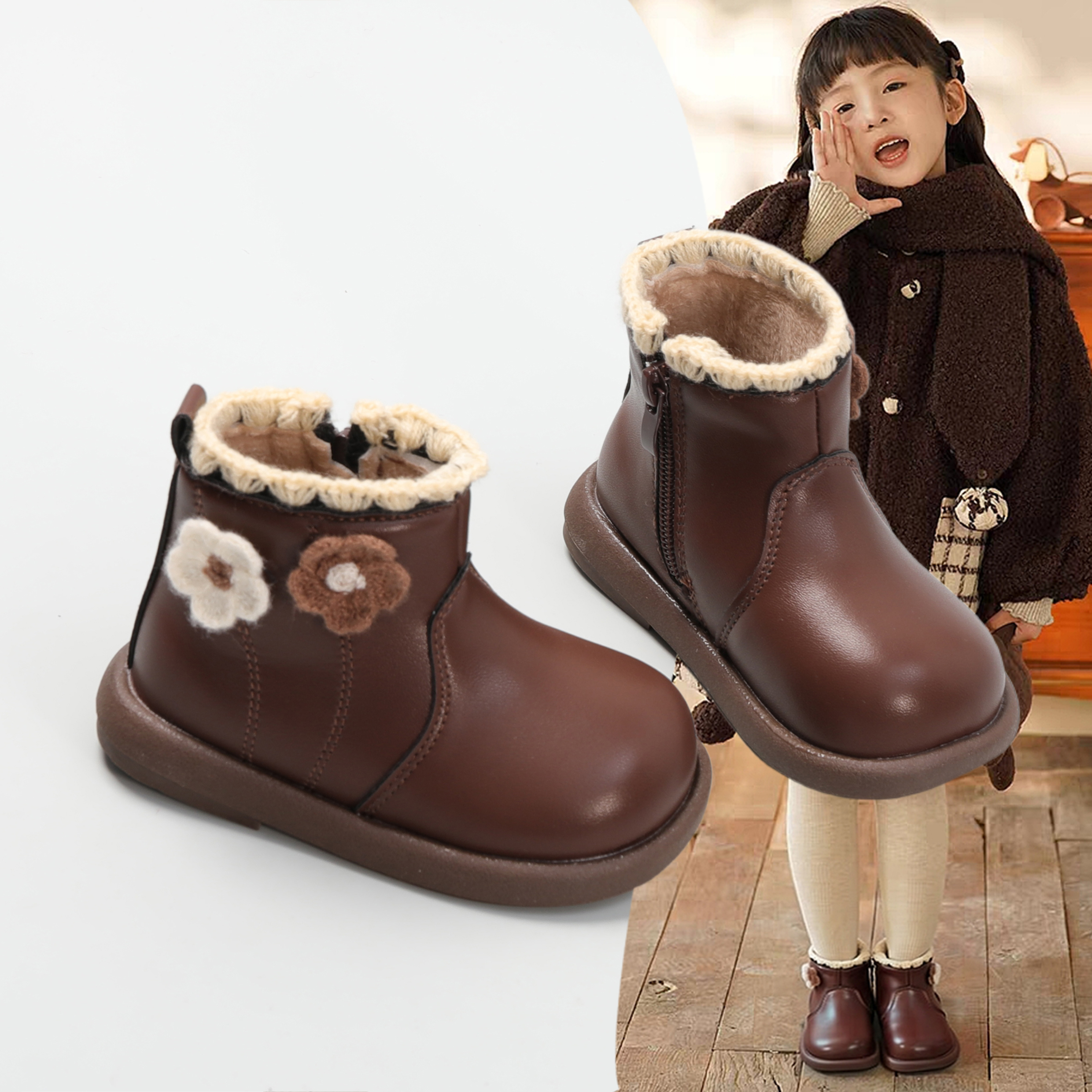 女童保暖棉靴加绒短靴